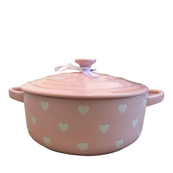 The Bake Shop Hearts Casserole Dish with Lid Valentines Day Pastel Pink New - Picture 1 of 15